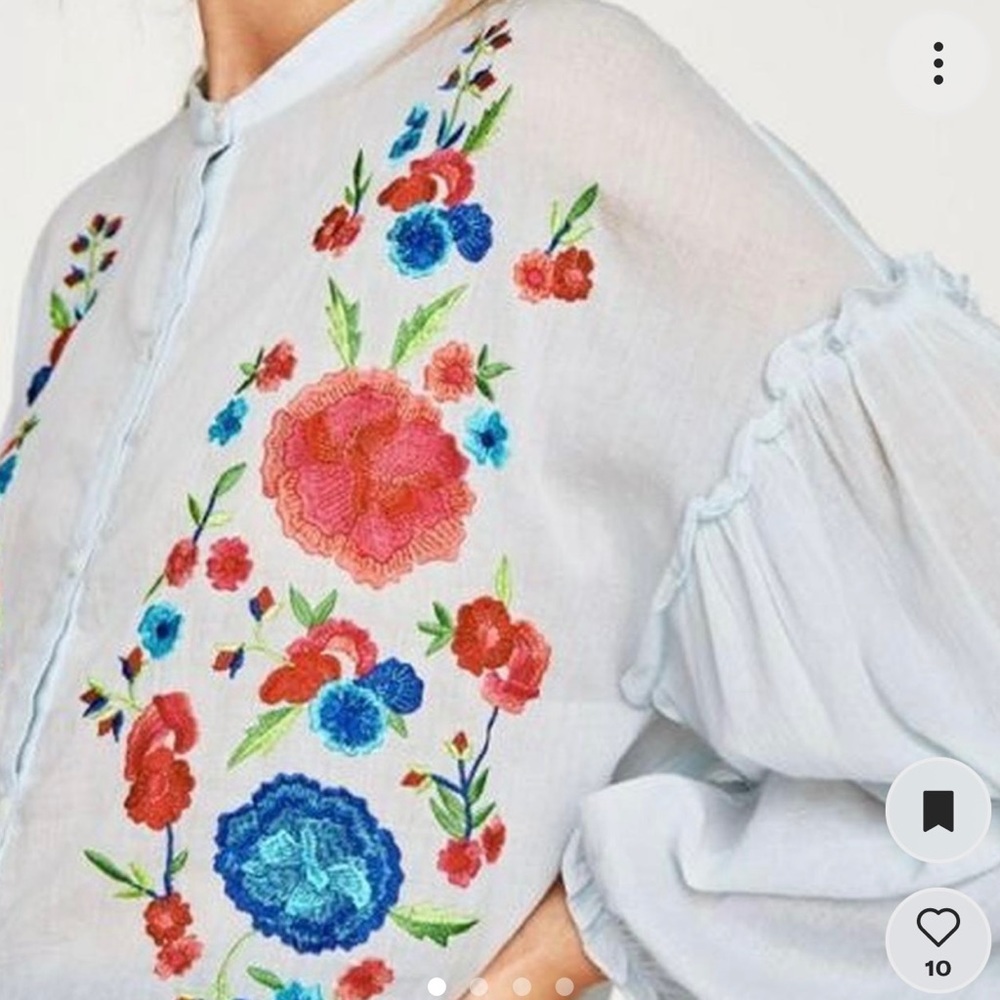 Zara Pastel Blue Cotton Poplin Blouse Size Medium